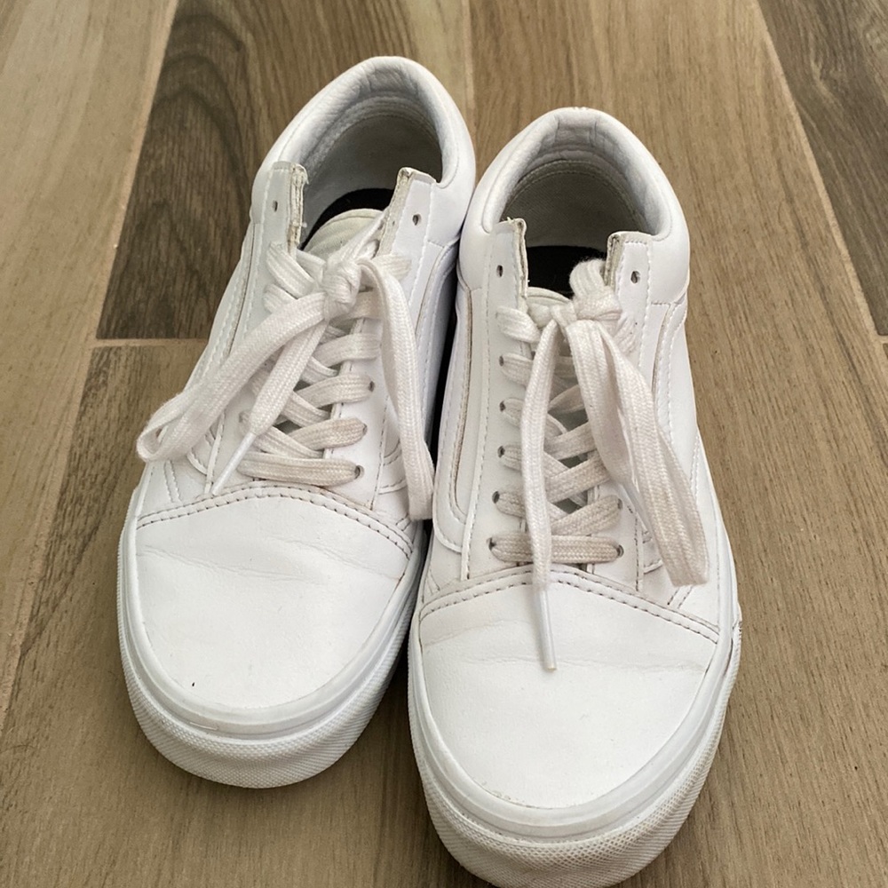 White Leather Old Skool Vans